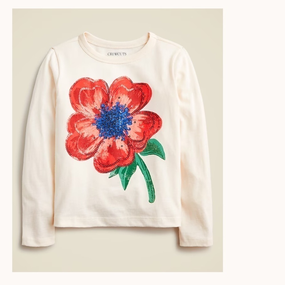 J crew Girls' long-sleeve poppy graphic T-shirt with sequins